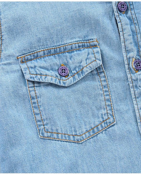 Pine Kids Full Sleeves Denim Shirt Solid Print - Indigo Blue