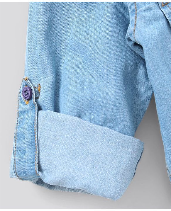 Pine Kids Full Sleeves Denim Shirt Solid Print - Indigo Blue