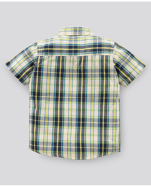 Pine Kids Half Sleeves Checks Shirts - Green & White