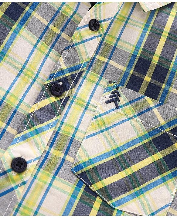 Pine Kids Half Sleeves Checks Shirts - Green & White