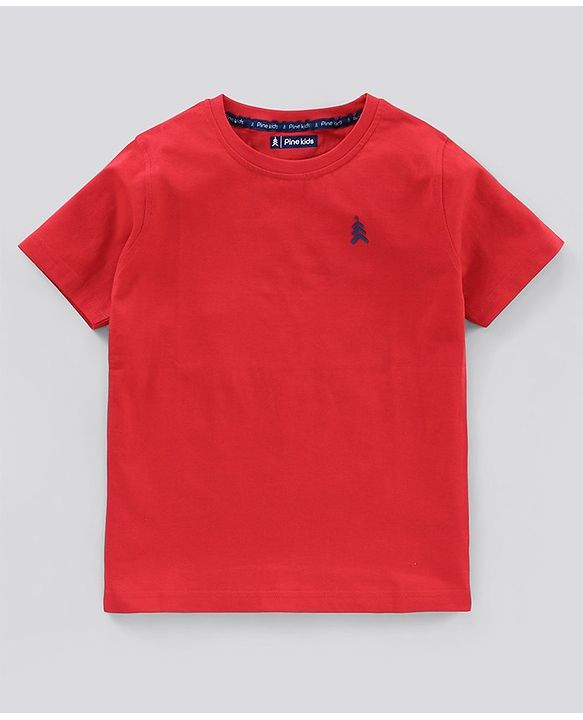 Pine Kids Half Sleeves Bio Wash T-shirt Solid Pack of 2 - Blue Red