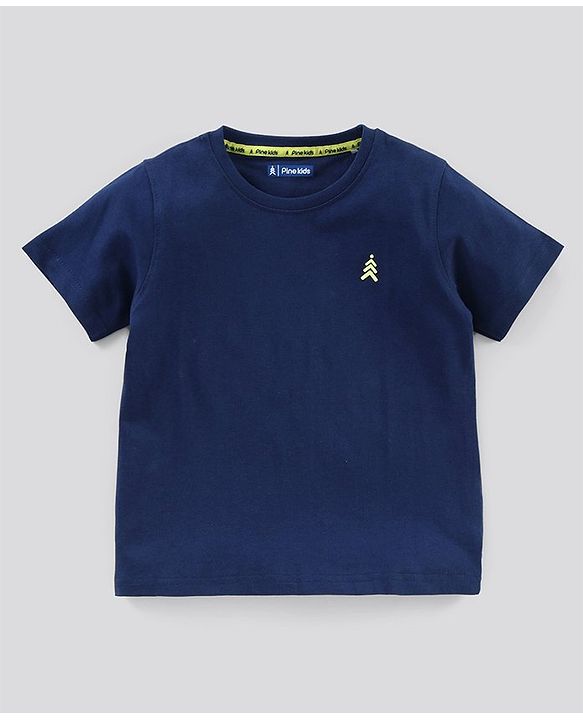 Pine Kids Half Sleeves Bio Wash Cotton T-shirt Solid Pack of 2 - Yellow Navy Blue