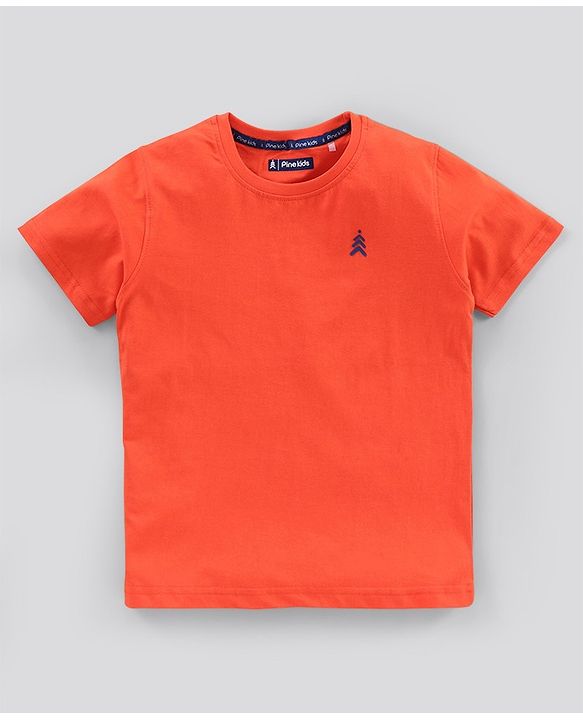 Pine Kids Half Sleeves Bio Wash T-shirt Solid Pack of 2 - Orange Green