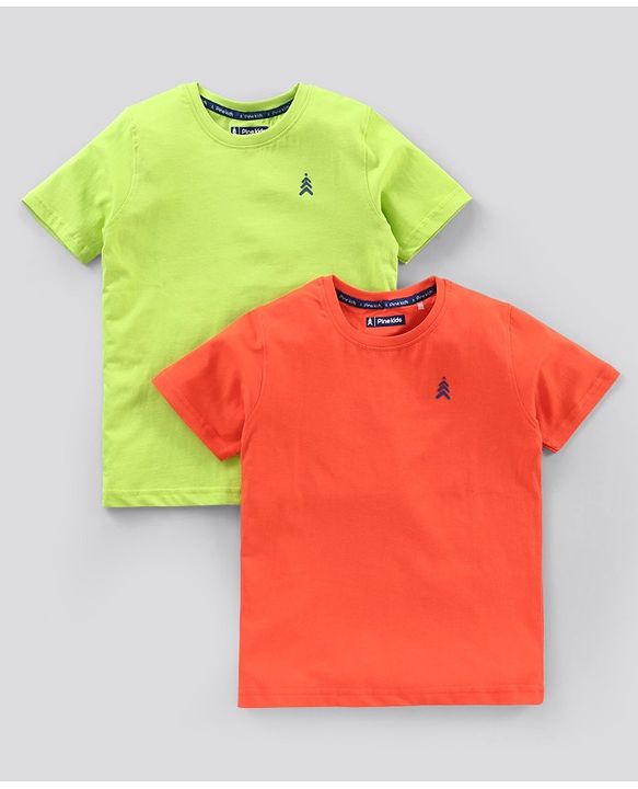 Pine Kids Half Sleeves Bio Wash T-shirt Solid Pack of 2 - Orange Green