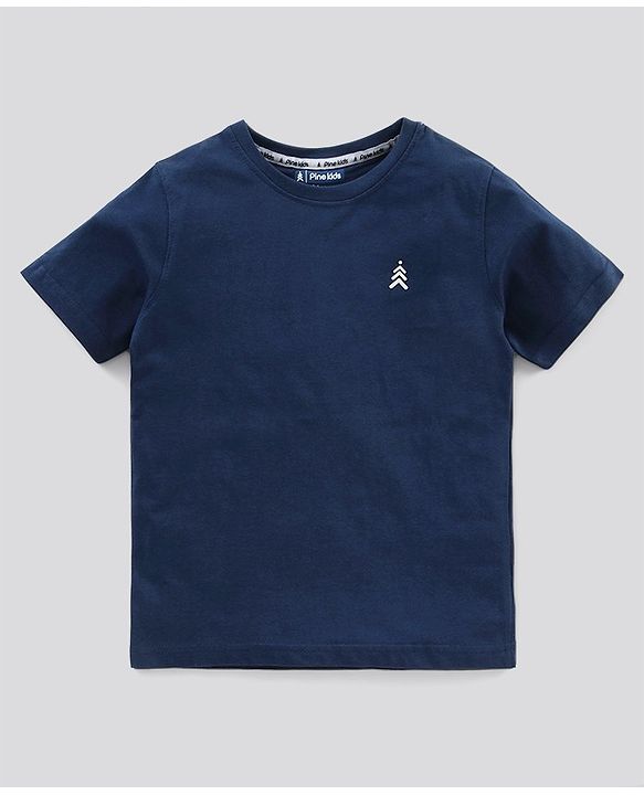 Pine Kids Half Sleeves Bio Wash Cotton T-shirt Solid Pack of 2 - Light and Navy Blue