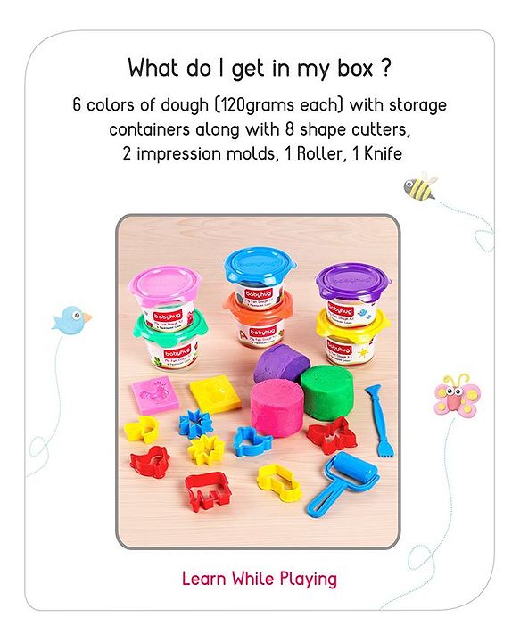Babyhug My Fun Jumbo Dough Kit Fluorescent Colors with 12 Tools Pack of 6 - 720 g