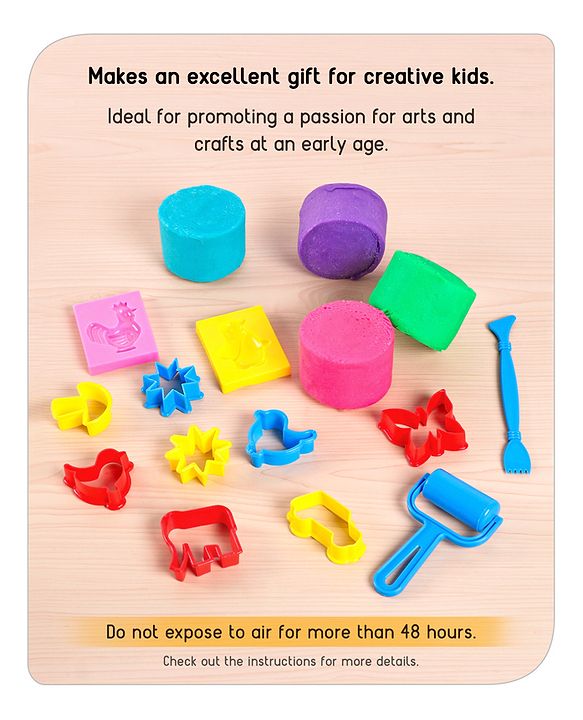 Babyhug My Fun Jumbo Dough Kit Fluorescent Colors with 12 Tools Pack of 6 - 720 g