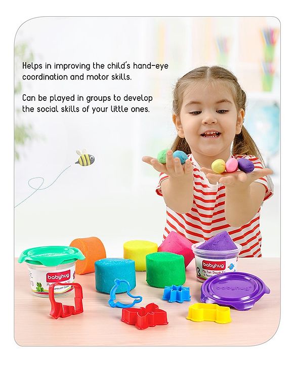Babyhug My Fun Jumbo Dough Kit Fluorescent Colors with 12 Tools Pack of 6 - 720 g