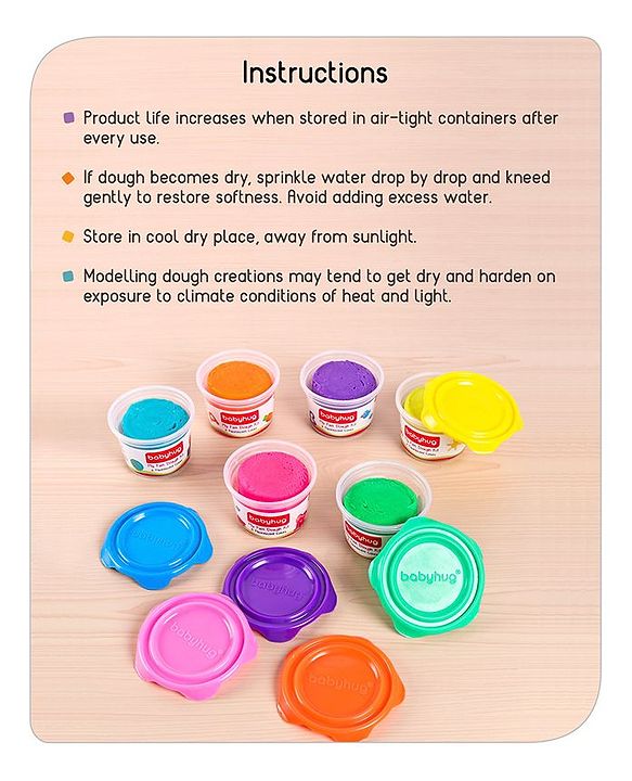 Babyhug My Fun Jumbo Dough Kit Fluorescent Colors with 12 Tools Pack of 6 - 720 g