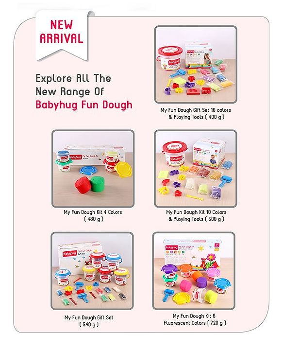 Babyhug My Fun Jumbo Dough Kit Fluorescent Colors with 12 Tools Pack of 6 - 720 g