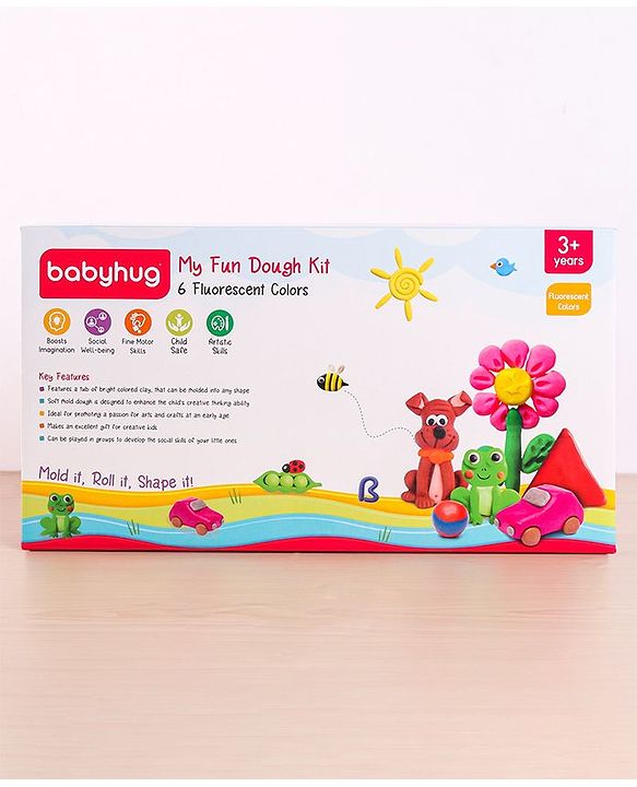 Babyhug My Fun Jumbo Dough Kit Fluorescent Colors with 12 Tools Pack of 6 - 720 g