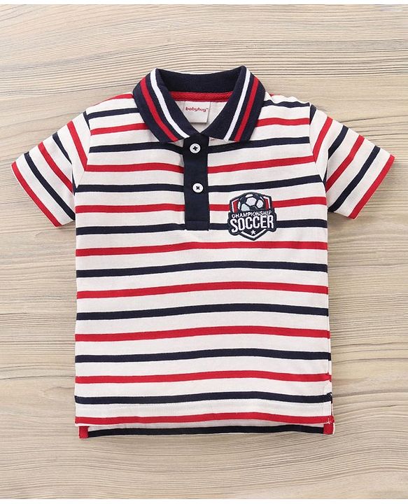 Babyhug Cotton Half Sleeves Tee & Shorts Set Stripes - White Red