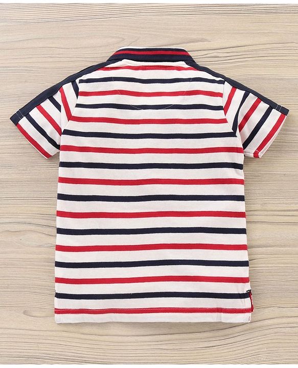 Babyhug Cotton Half Sleeves Tee & Shorts Set Stripes - White Red
