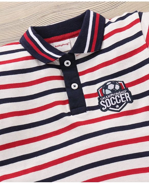 Babyhug Cotton Half Sleeves Tee & Shorts Set Stripes - White Red
