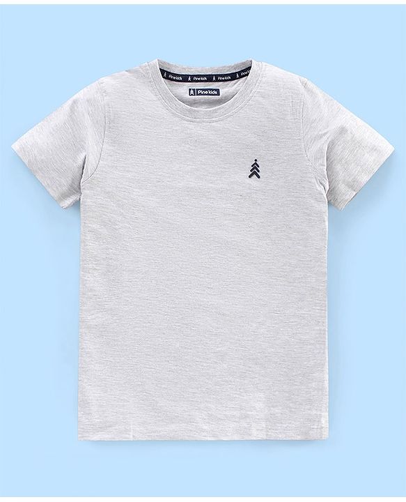 Pine Kids Half Sleeves Biowash T-Shirt Solid - Melange Grey