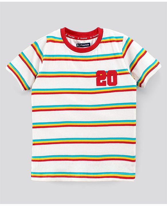 Pine Kids Biowash Half Sleeves Tees Pack of 3 - Sky Blue White Red