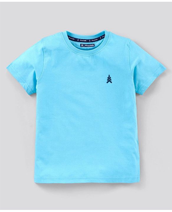 Pine Kids Half Sleeves Biowash Solid T-Shirt - Scuba Blue