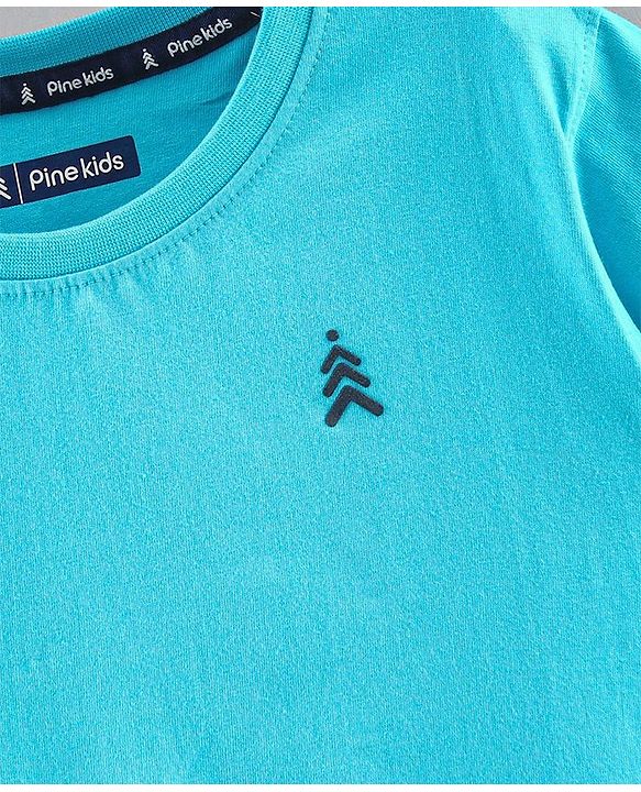 Pine Kids Half Sleeves Biowash Solid T-Shirt - Scuba Blue