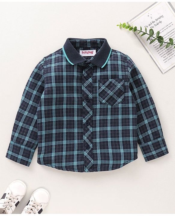 Babyhug Full Sleeves Checked Shirt - Navy Blue