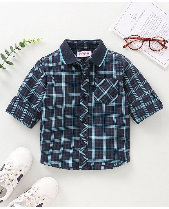 Babyhug Full Sleeves Checked Shirt - Navy Blue