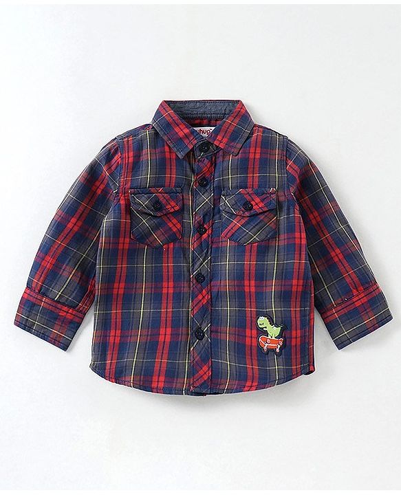 Babyhug Full Sleeves Cotton Checks Shirt - Orange Blue