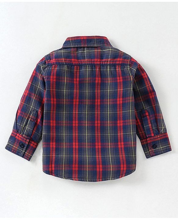 Babyhug Full Sleeves Cotton Checks Shirt - Orange Blue