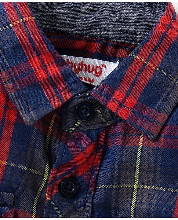 Babyhug Full Sleeves Cotton Checks Shirt - Orange Blue