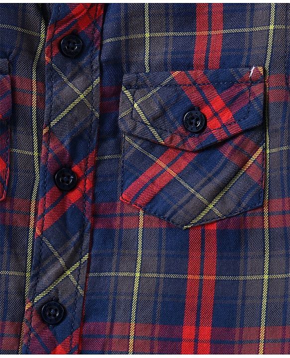 Babyhug Full Sleeves Cotton Checks Shirt - Orange Blue