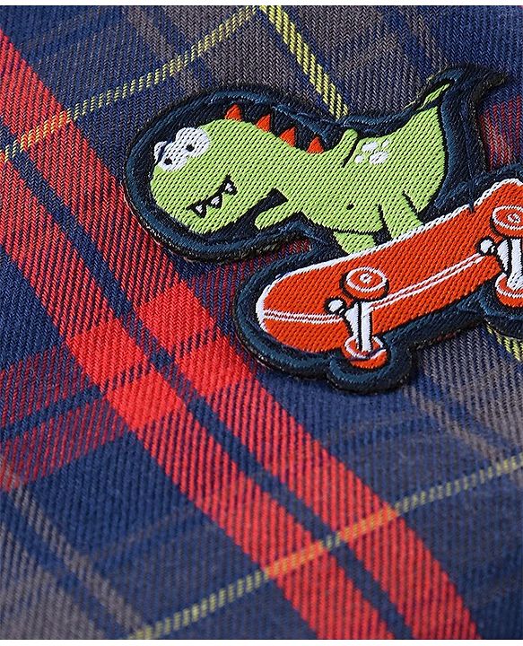 Babyhug Full Sleeves Cotton Checks Shirt - Orange Blue