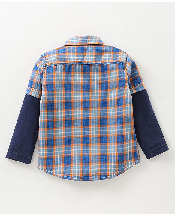 Babyhug Doctor Sleeves Checks Shirt- Navy Blue Orange