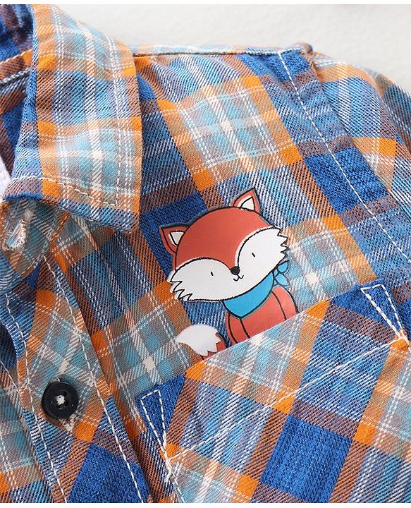 Babyhug Doctor Sleeves Checks Shirt- Navy Blue Orange