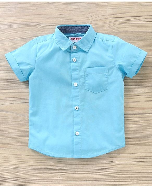 Babyhug Cotton Woven Half Sleeves Shirt Solid With Printed Inner Tee - Blue