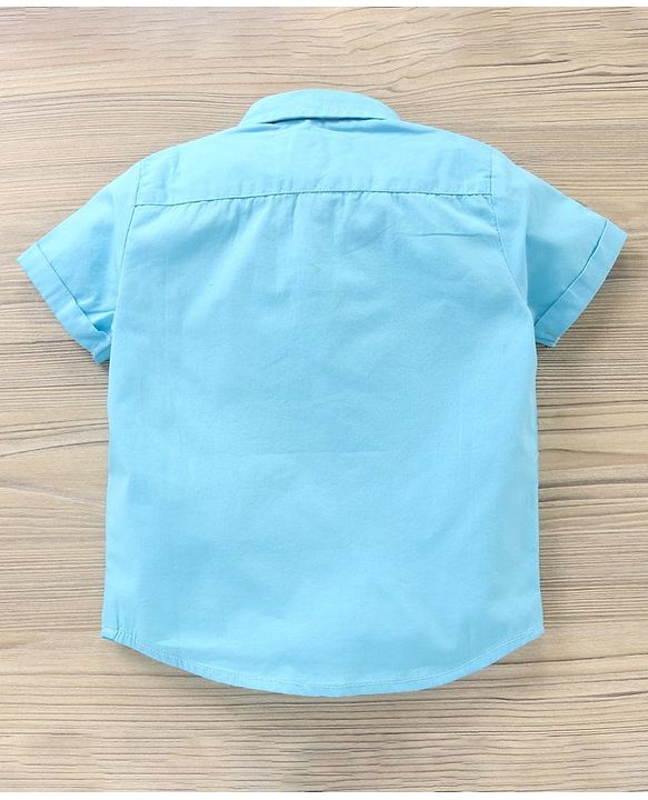 Babyhug Cotton Woven Half Sleeves Shirt Solid With Printed Inner Tee - Blue