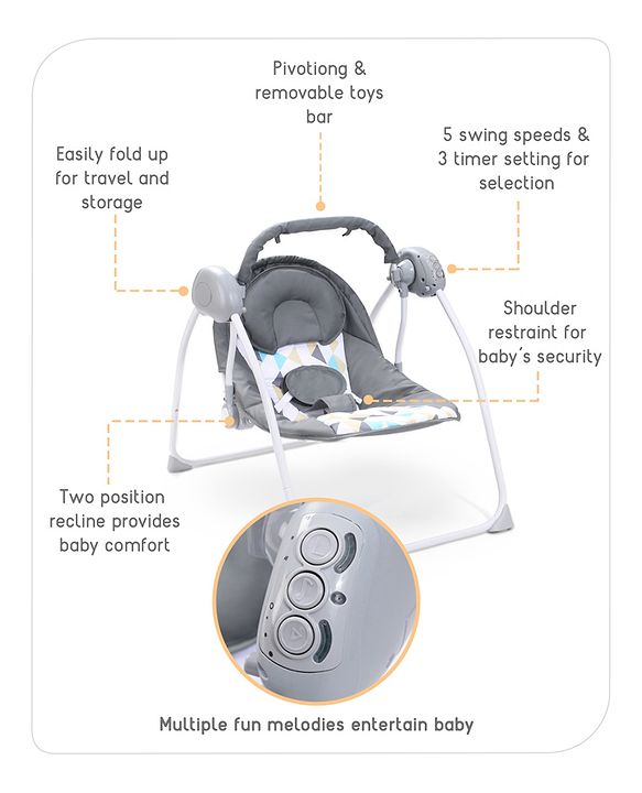 Babyhug Galaxy Electric Swing with Extra Free Motor & Remote - Grey (Without Hanging Toys)