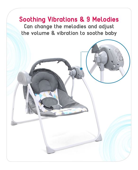 Babyhug Galaxy Electric Swing with Extra Free Motor & Remote - Grey (Without Hanging Toys)