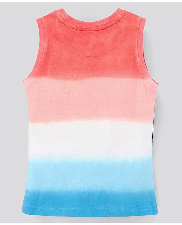 Pine Kids Sleeveless Cotton T-shirt Beach Print - Multicolour