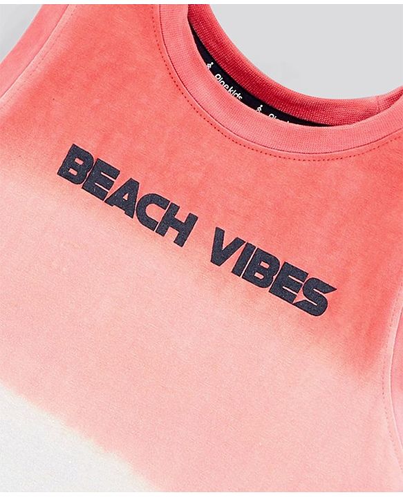 Pine Kids Sleeveless Cotton T-shirt Beach Print - Multicolour