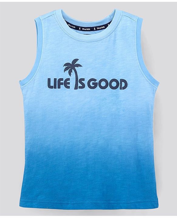 Pine Kids Sleeveless Cotton T-shirt Text Print - Blue