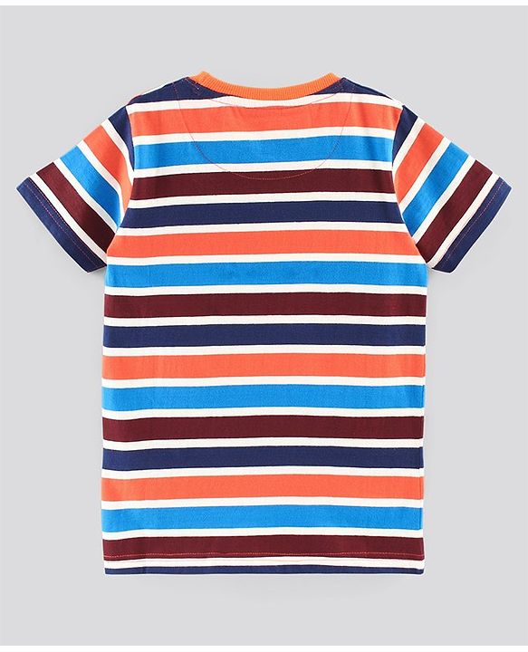 Pine Kids Half Sleeves T-shirt with Striped and Ninja Print Pack of 2 - Maroon Orange and Blue