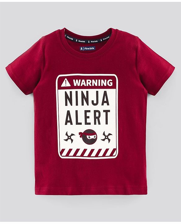 Pine Kids Half Sleeves T-shirt with Striped and Ninja Print Pack of 2 - Maroon Orange and Blue