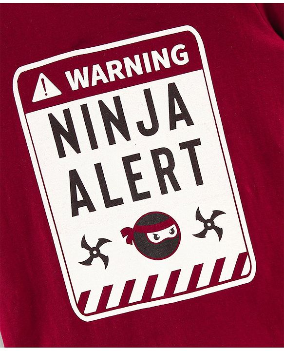 Pine Kids Half Sleeves T-shirt with Striped and Ninja Print Pack of 2 - Maroon Orange and Blue