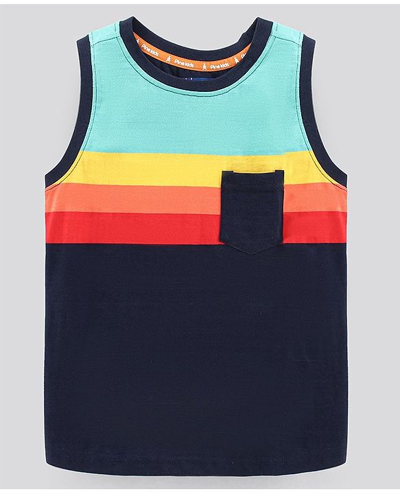 Pine Kids Sleeveless Biowashed Striped T-Shirt - Multicolour