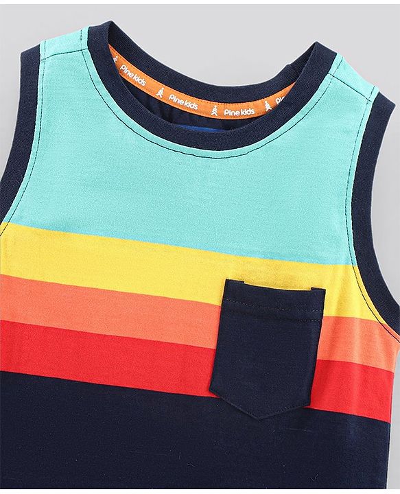 Pine Kids Sleeveless Biowashed Striped T-Shirt - Multicolour