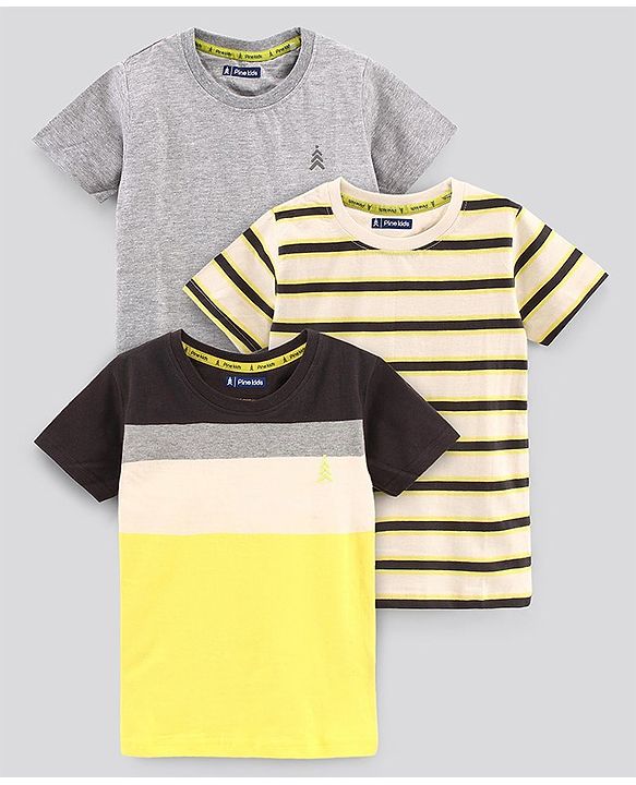 Pine Kids Half Sleeves Biowashed T-Shirts Multi Print Pack Of 3 - Multicolor