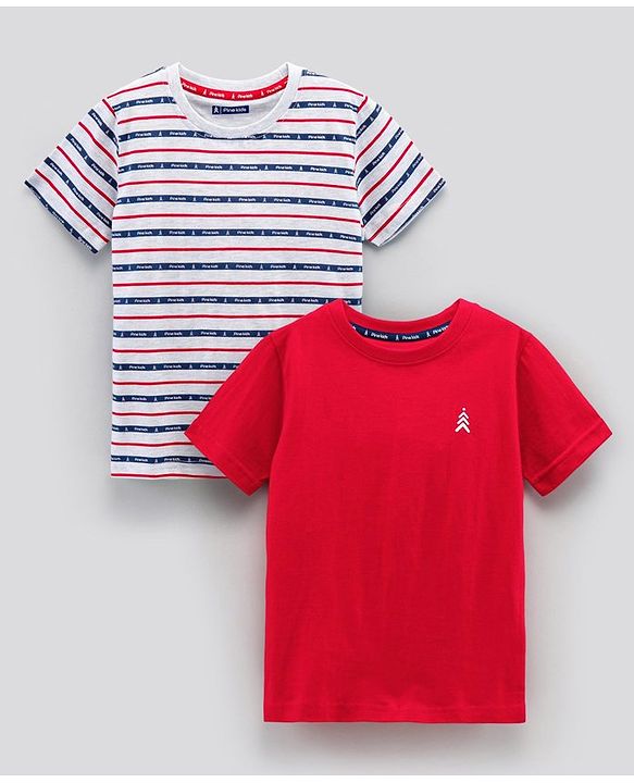 Pine Kids Biowash Half Sleeves Tees Pack of 2 - Red Light Grey