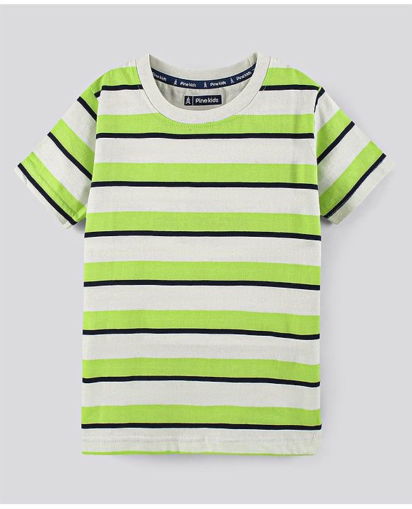 Pine Kids Biowash Half Sleeves Tees Text Print Pack of 3 - Light Green White