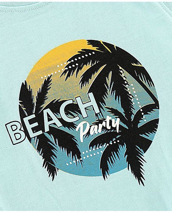 Pine Kids Sleeveless Cotton Biowash T-shirt Beach Party Print - Blue