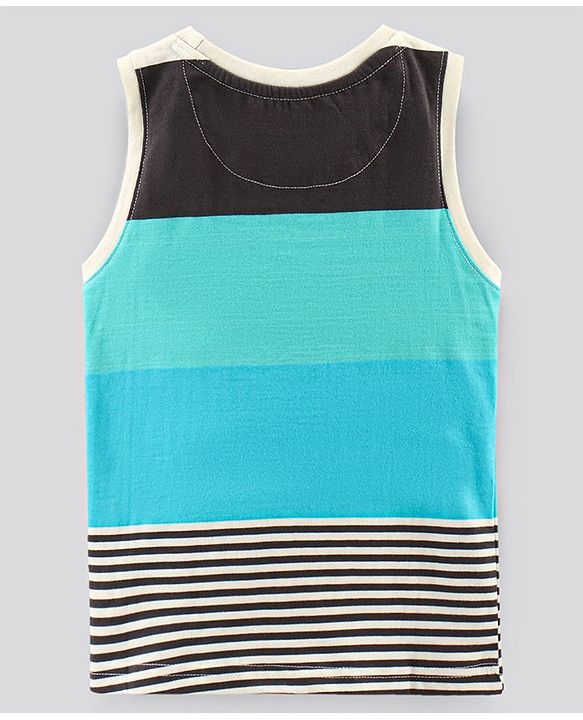 Pine Kids Sleeveless Biowashed T-Shirt Text & Stripes Print - Blue Black