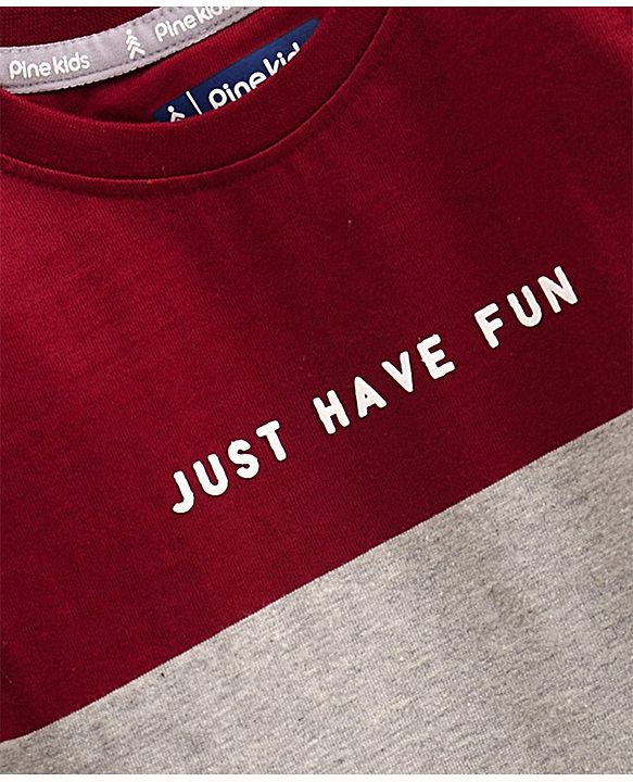 Pine Kids Sleeveless Cotton Biowash T-shirt Text Print - Maroon Grey