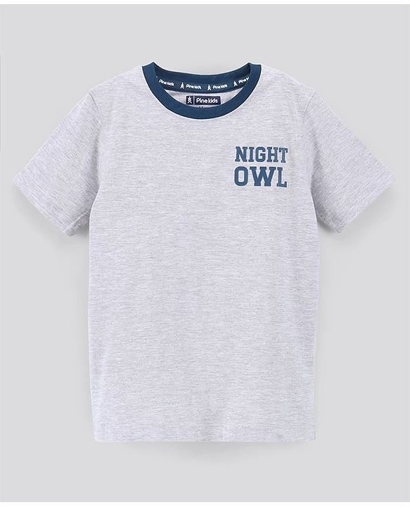 Pine Kids Biowash Half Sleeves Tee & Checked Shorts Nightwear Set - Grey Blue